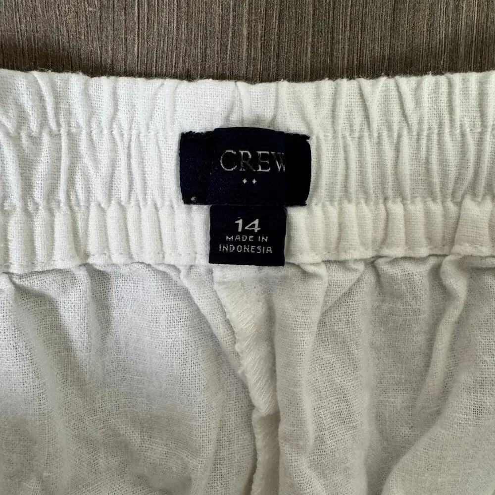 J.Crew Linen Blend Slim Wide Leg Drawstring Pant Sz 14 White Pull On Relaxed Fit